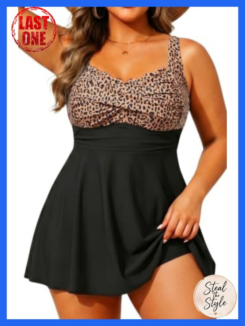 Plus Size Swimdress with Boyshorts Two Piece Tankini Set Flowy A-Line